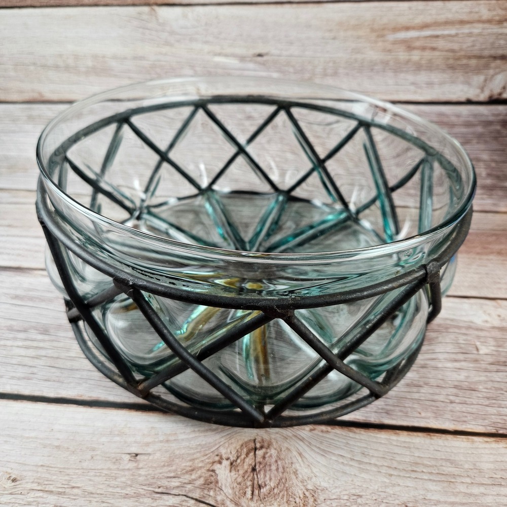Blown glass MCM trapped glass iron metal bowl planter